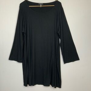 Eileen Fisher Plus Sz 2X Black Jersey Viscose Long Sleeve Scoop Neck Tunic Dress